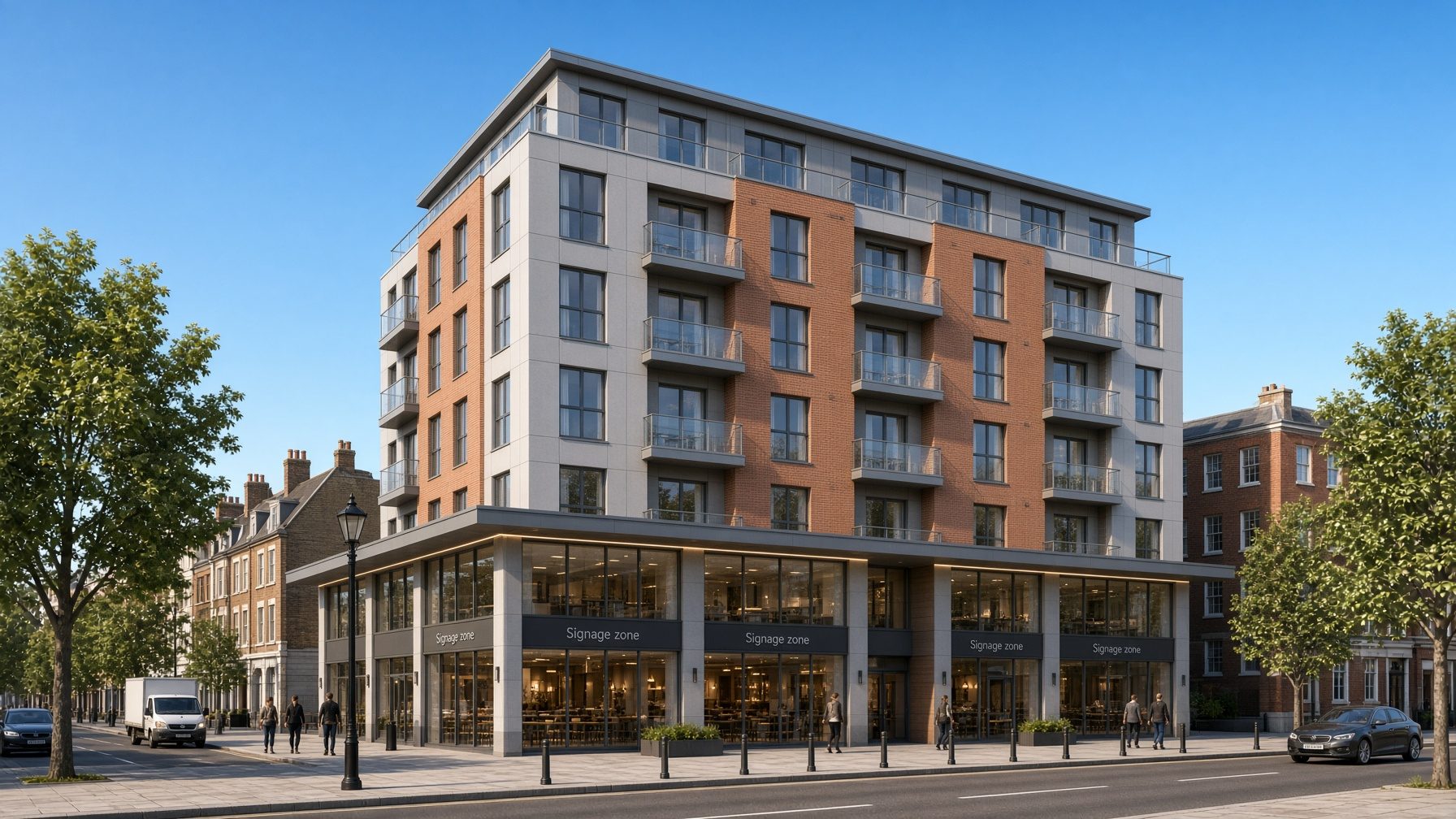 Mixed-use development, flats above shops